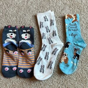 Women’s dog socks frenchie daschund chihuahua poodle blue white black gray